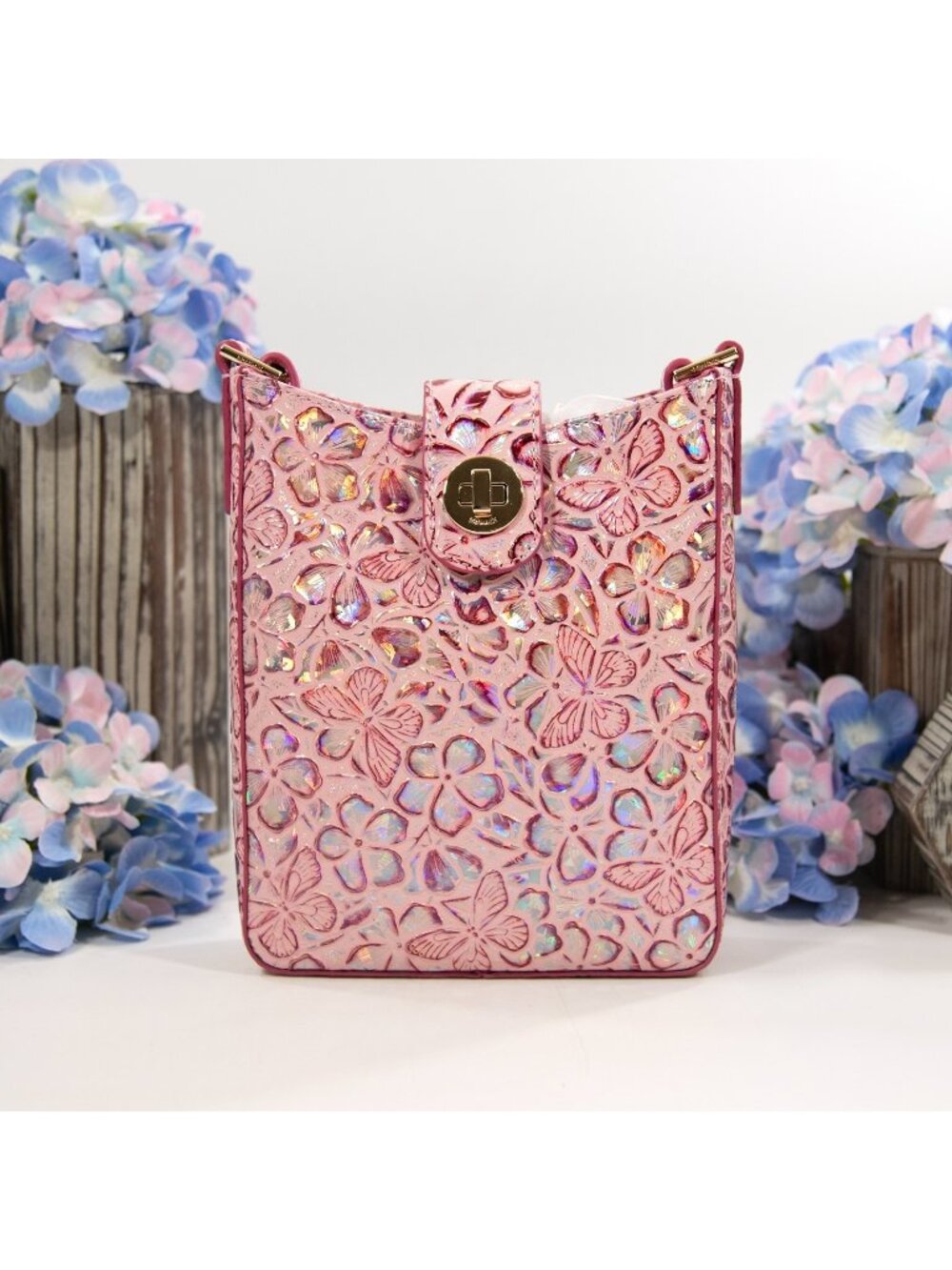 Brahmin Legacy Marley Fearless Pink Ainsley Iridescent Leather Crossbody Bag NWT